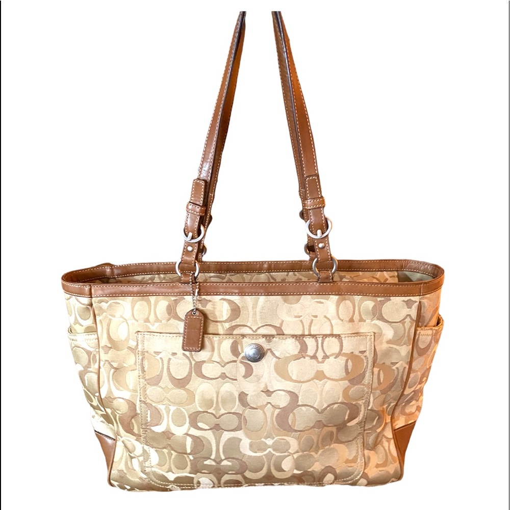 EUC Coach Beige and Tan Signature Jaquard Design Diaper Bag Style# GO6Q-6429